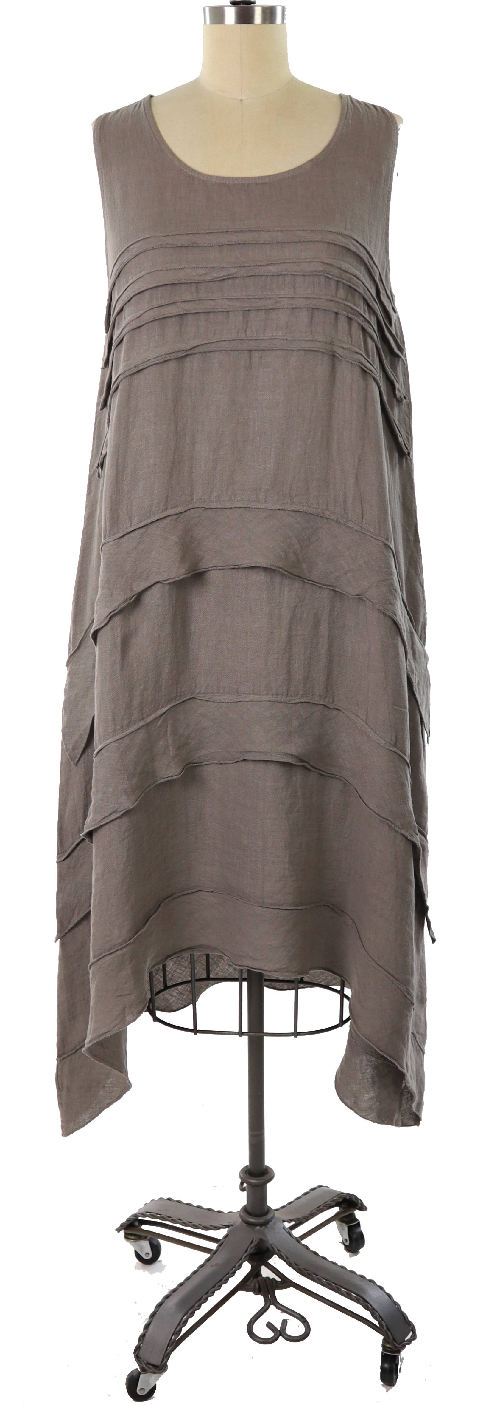 LINEN AND GAUZE - Wholesale Dress - Women's - Layered and Artsy, pure linen Asymmetrical Summer dress10