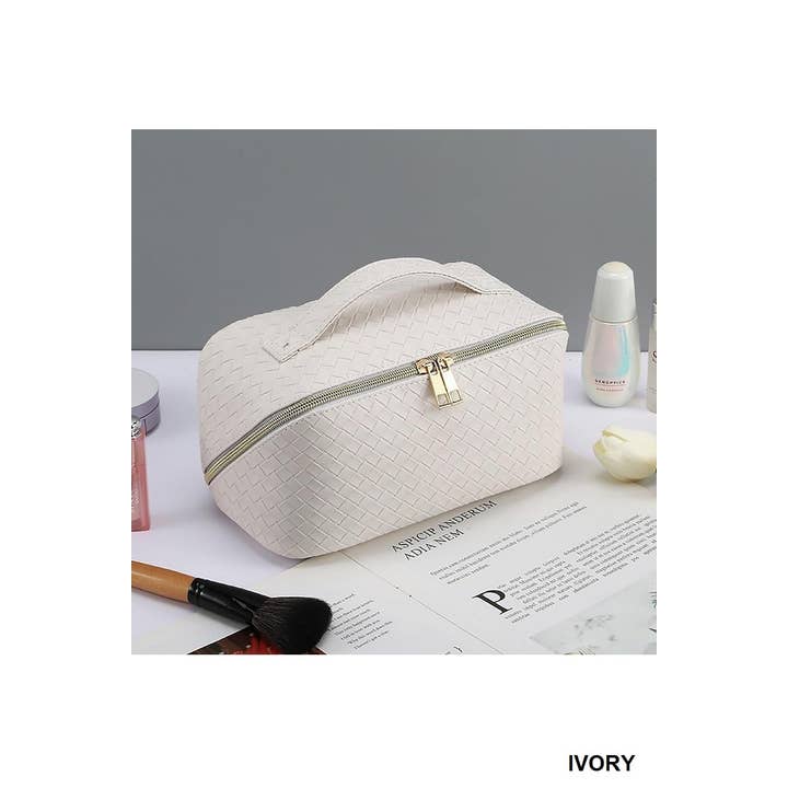 42POPS - Wholesale Makeup/Cosmetic Bag - .SI-26420 Woven Vegan Leather Cosmetic Makeup Travel Bag