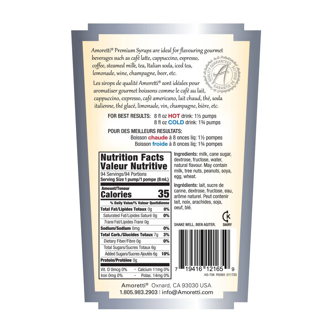 Amoretti - Wholesale Cocktail Mix/Syrup - Crema di™ Mexican Coffee Liqueur Type Syrup1