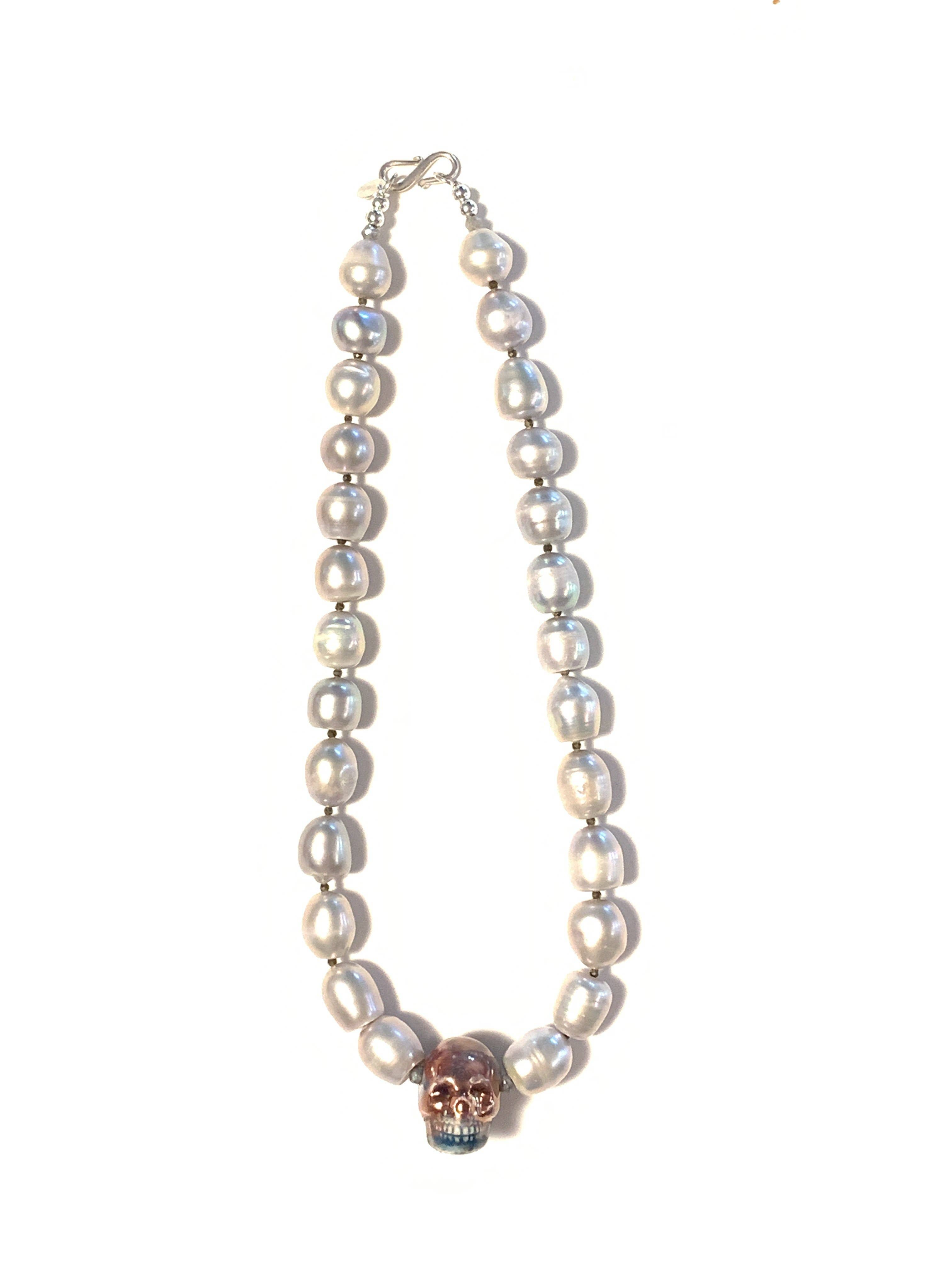 Solid Design Studios - Wholesale Beaded/Pearl Necklace - One-of-a-Kind Ceramic Skull & Freshwater Pearl Necklace2