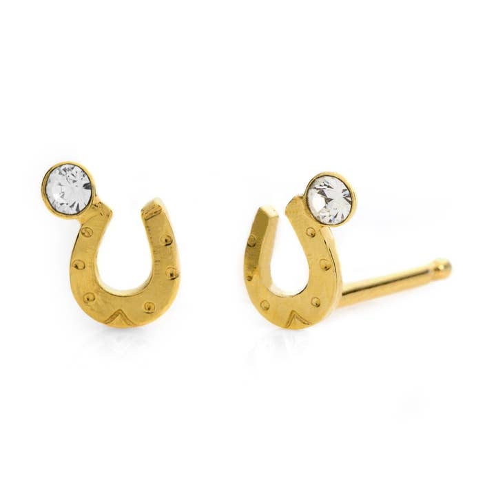 Boucles d'oreilles bouton Kids fer à cheval cristal blanc en argent pour la vente par Victoria Cruz