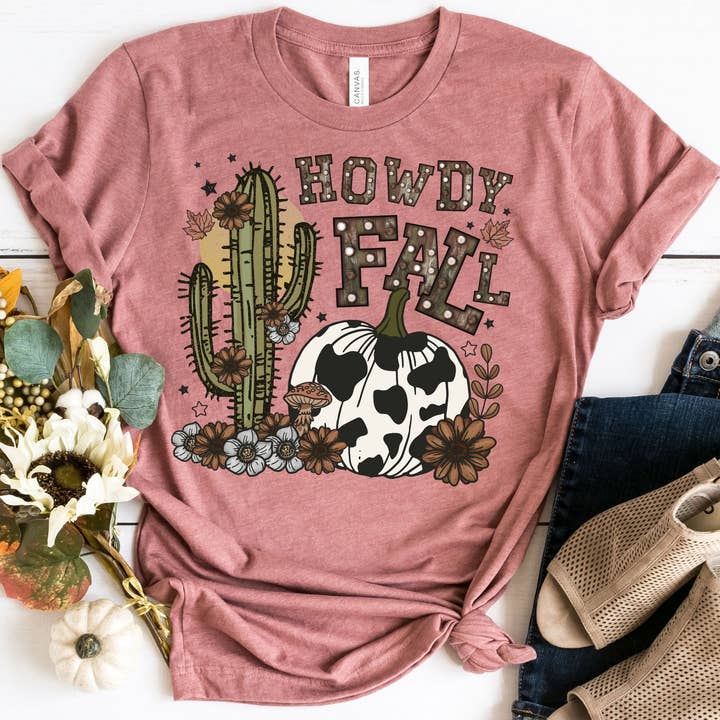 Chemise Howdy Fall Cow Pumpkin - Chemise d'automne pour la vente par The Shirt Company