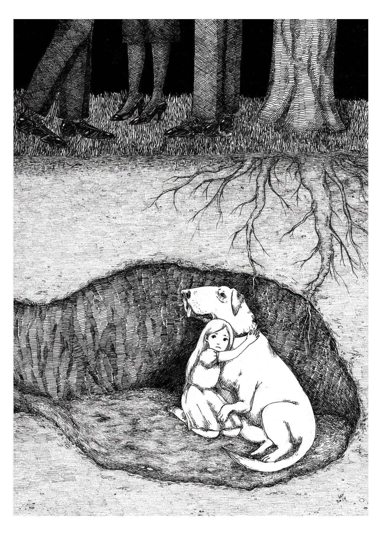 Stupid Animal Shop - Venta al por mayor Ilustración - Estaremos más seguros bajo tierra, impresión de 5 x 7 pulgadas0