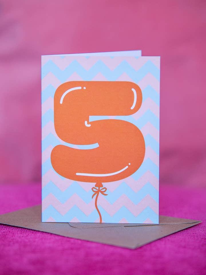 Children's 5th birthday card | Colourful A6 greetings card for wholesale by Nina Bombina
