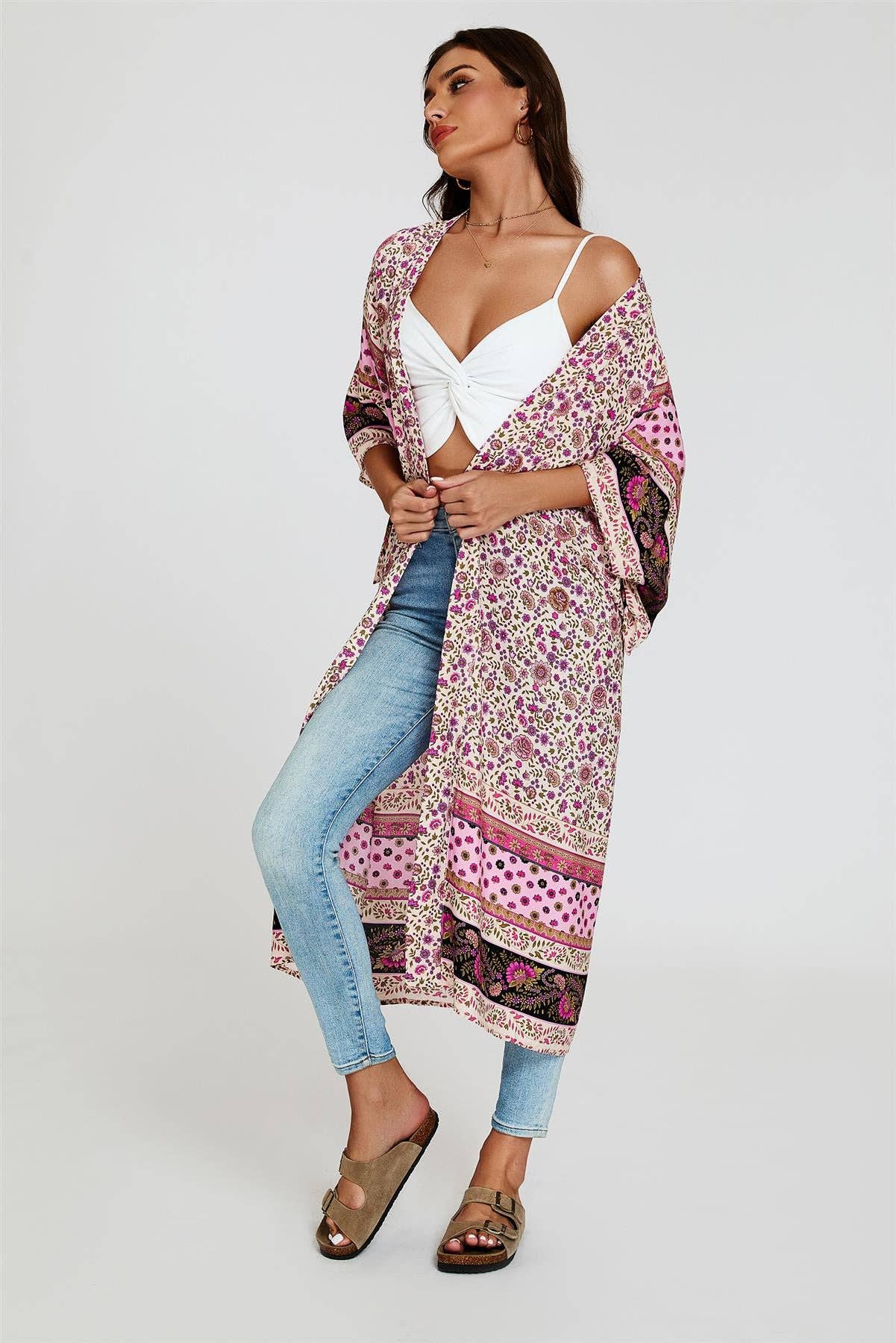 Relaxed Cotton Kimono In Pink for wholesale on Faire2