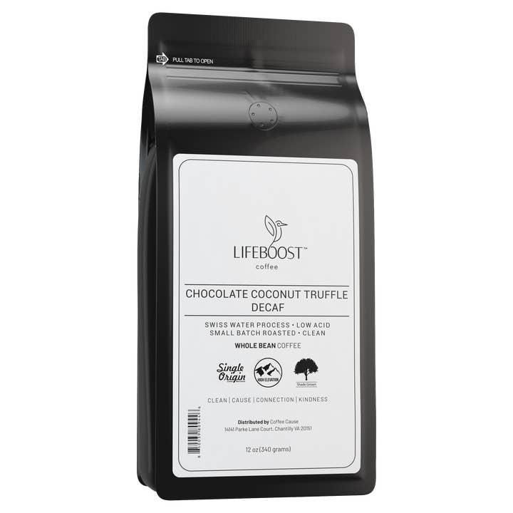 Déca truffe au chocolat noir et noix de coco pour la vente par Lifeboost Coffee