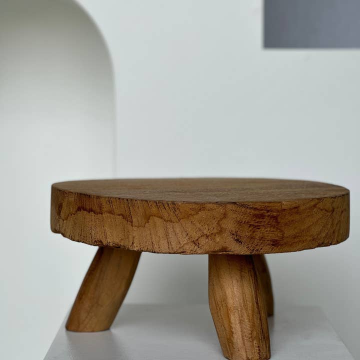 Office Objets - Wholesale Stool - Small low three-legged stool in upcycled blond teak D:30 H:1577