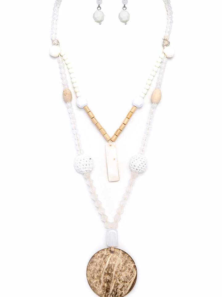 Coconut Wood Pendant Necklace Set for wholesale by Artini Accessories