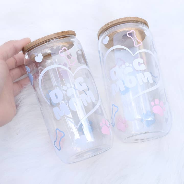 Dog Mom glazen beker | glazen koffiebeker van 16 oz voor wholesale door Snowbelshop
