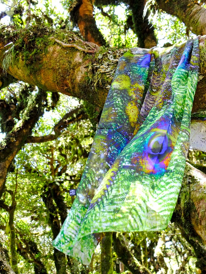 Silk Chiffon Scarf "Peacock Among the Ferns": 180cmx65cm. for wholesale by Bluyonda Silk Scarves