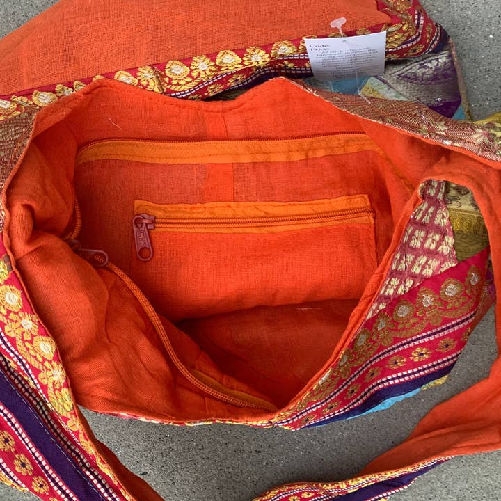 Recycled Sari Patchwork Hippie Hobo Crossbody Bag Purse for wholesale by Lungta Imports