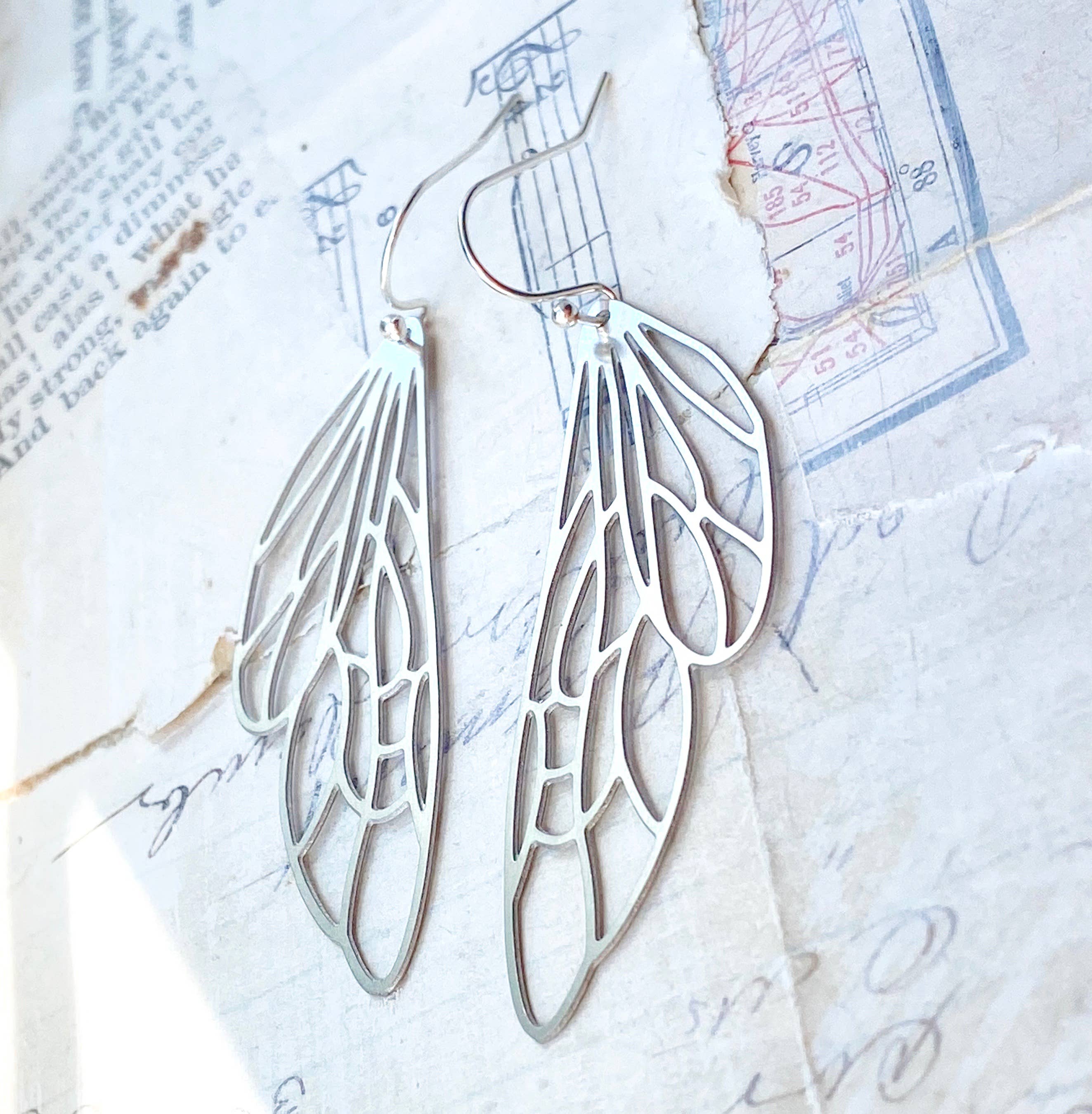Red Truck Designs - Wholesale Dangle Earrings - Wing Earrings Silver Fairy Wings Silver Lace Cicada Wings2