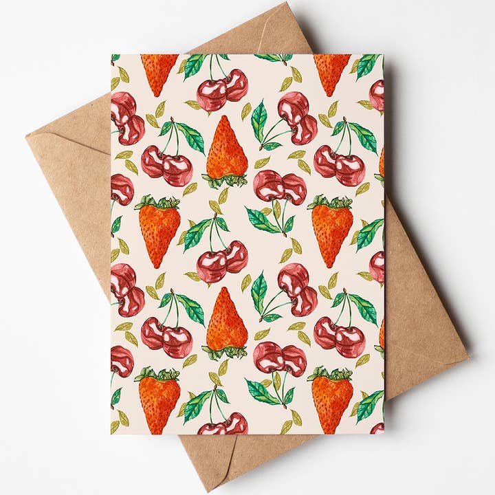 Cherries and Strawberries Greeting Card for wholesale by Rachel Reynolds