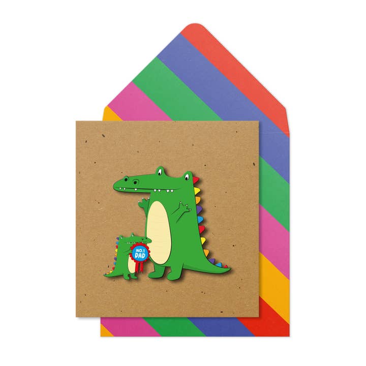 Crocodile Papa n°1, Bonne fête des pères, Carte de vœux faite à la main pour la vente par Tache