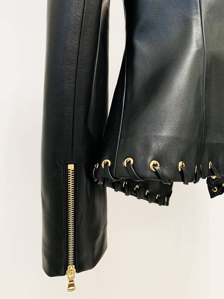 Jakke JK044 Chic eyelet læderblazer: kantet elegance for engroshandel på Faire8