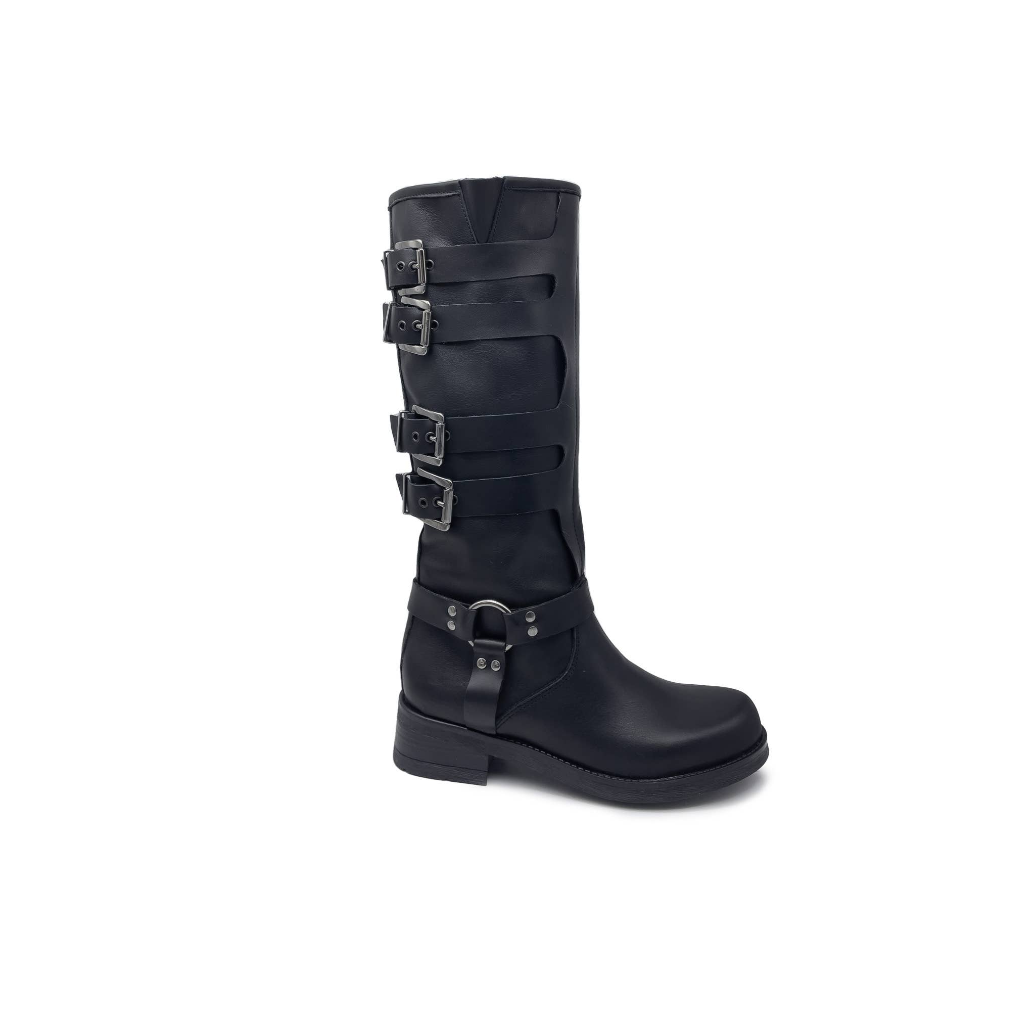 WALKING NOW SRL - Wholesale Boots - Women's - Women's black genuine leather boots with four side buckles0
