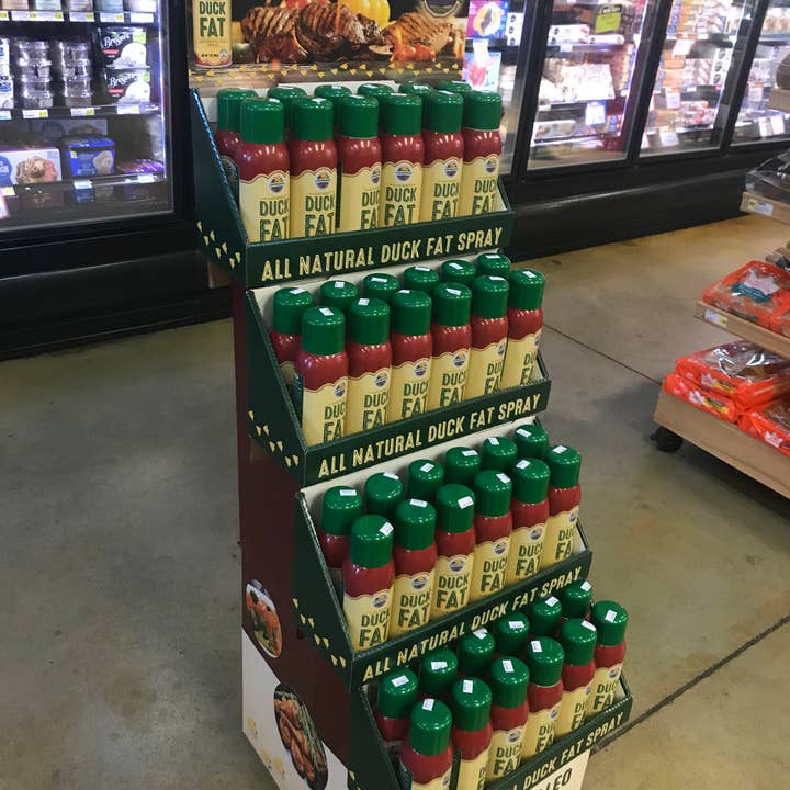 48 Ct Spray All Natural Duck Fat Floor Display 14"x 15" for wholesale by Cornhusker Kitchen Duck Fat Spray
