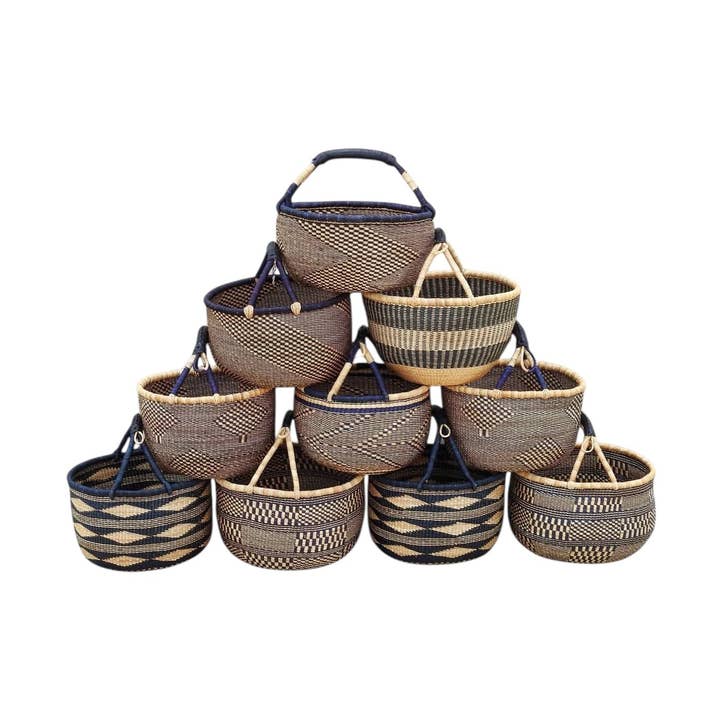 Cesto Africano | Cesto Bolga do Gana - Preto e Bege por atacado de The African Home Goods