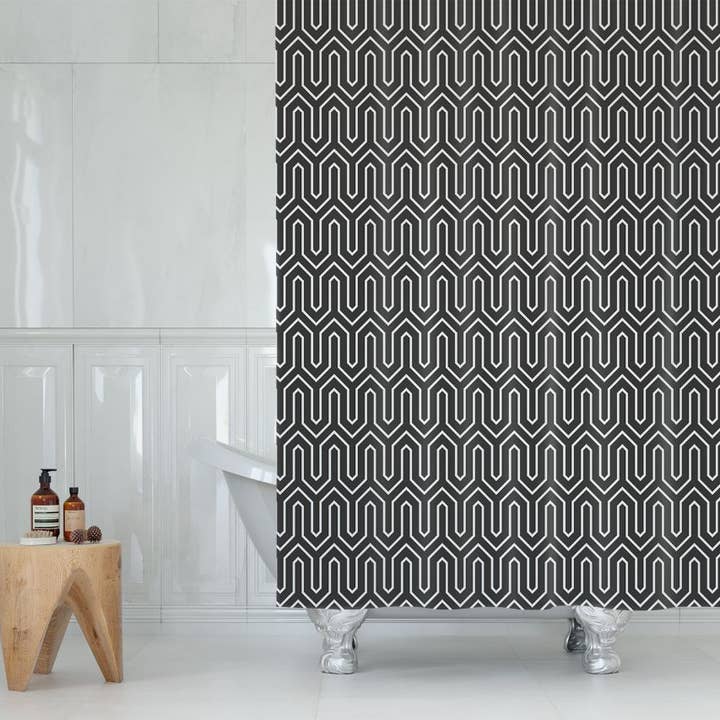 Monochrome Ethnic, Extra Long Fabric Bathroom Shower Curtain for wholesale by TROPIK HOME