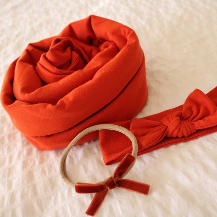 Fawn & Foster - Wholesale Fashion Headband - Baby - Organic Cotton Bow Headband | Rust Red Orange | Baby Newborn