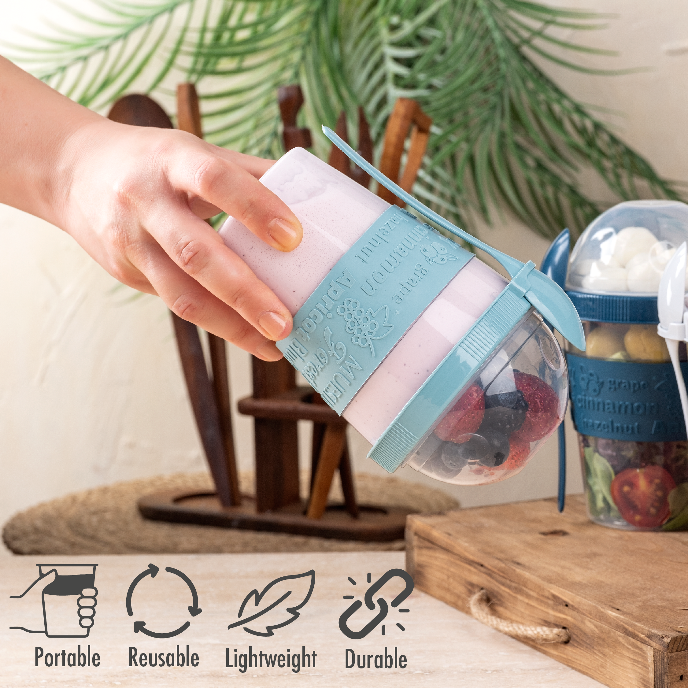 Hakan – wholesale Matlåda – Parfaitbägare med lock och sked, återanvändbara bägare, 4-pack, 20 oz4