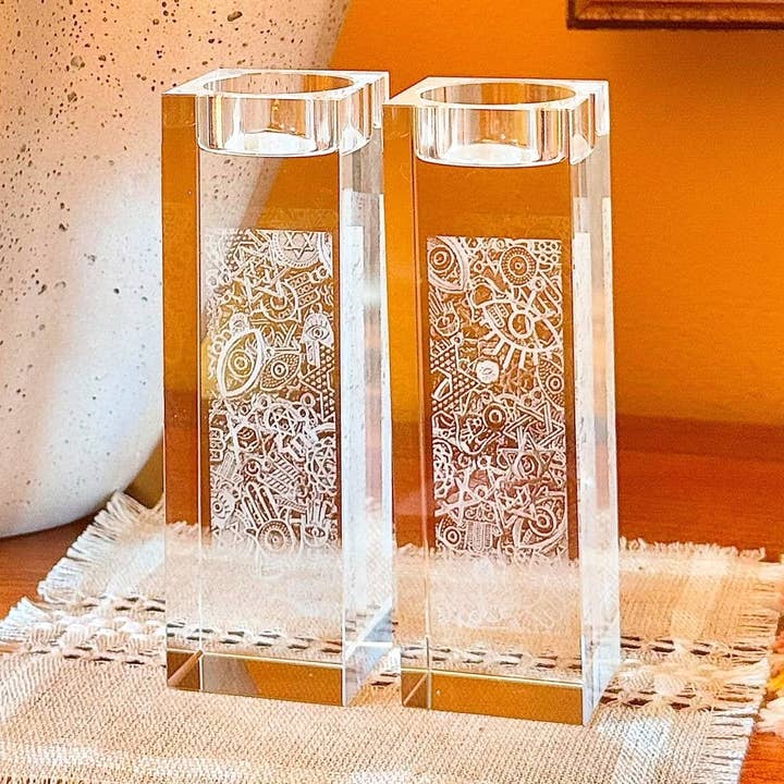 JEWISHJOY.co - Wholesale Candle Holder - Crystal Tealight Shabbat Candlesticks - Judaica Gift0