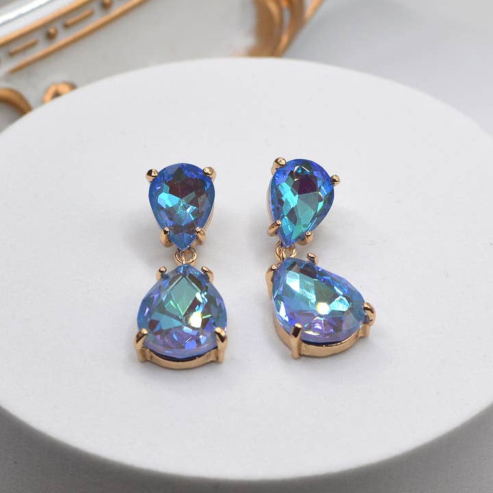 StarryNYC - Wholesale Dangle Earrings - Teardrop Glass Stone Dangle Crystal Bridal Earrings16