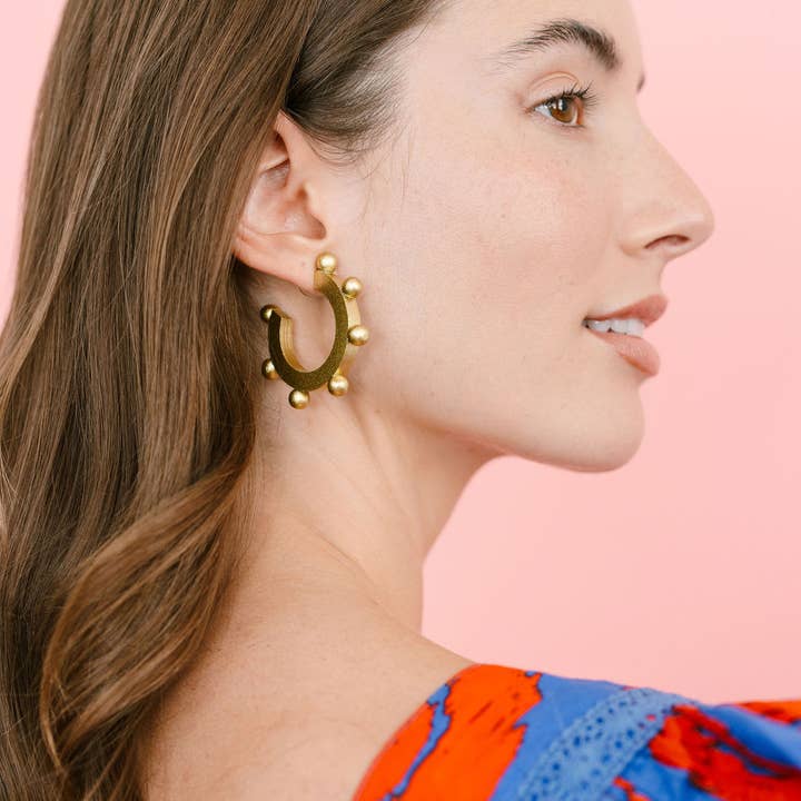 Sunshine Tienda - Wholesale Hoop Earrings - Gold Metallic Bead Hoops