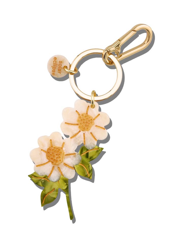 Porte-clés + Charme de Sac Tige de Marguerite Vintage Peint à la Main | Écologique pour la vente par Solar Eclipse