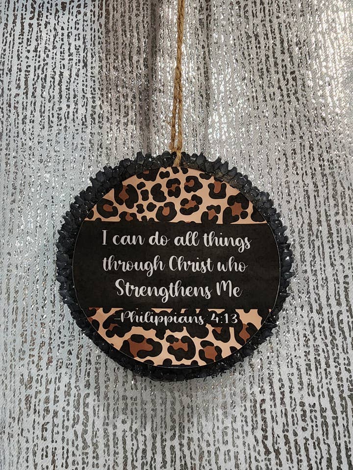 Christian Verse Philippians 4:13 Black Circle Freshie for wholesale by EC Shop Creations