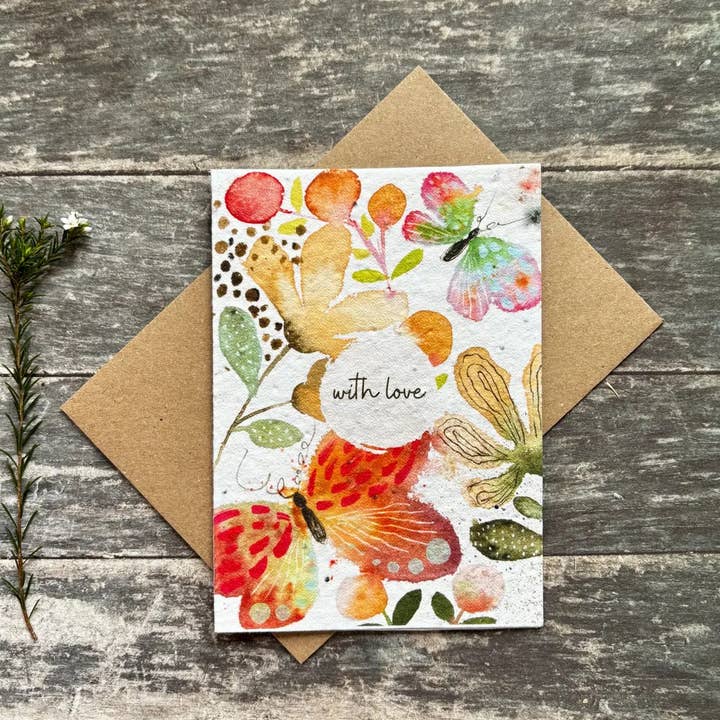 Plantable Seed Paper With Love Card, Blank Inside for wholesale by Erika's Whimsical Art