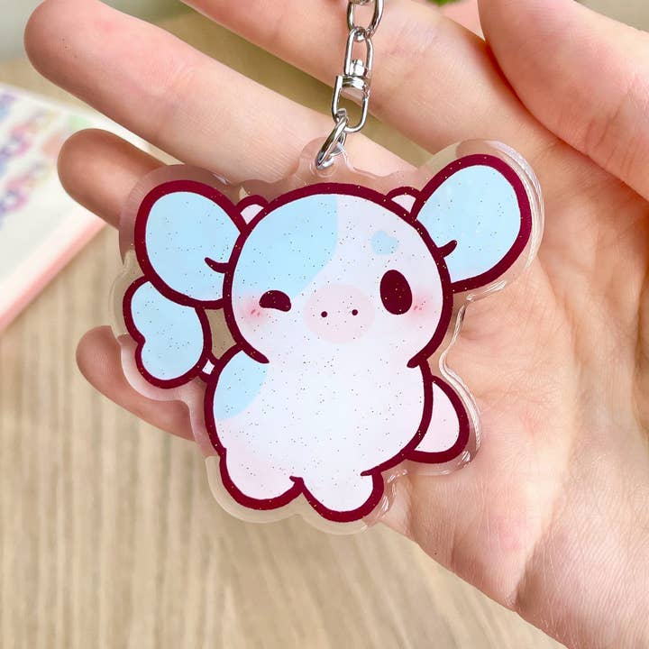 Blue Cow Acrylic Keychain for wholesale by Fuwuffle