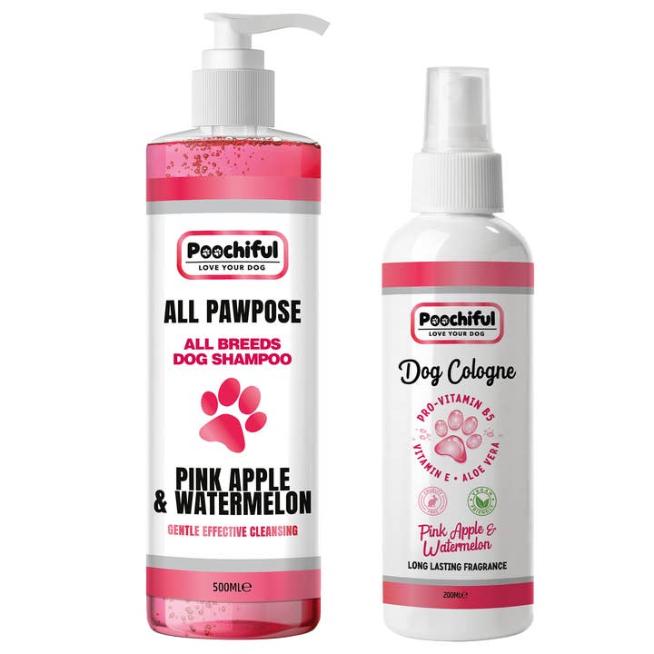 Poochiful - Wholesale Pet Shampoo - Dog - All Pawpose 500ml + Pink Apple and Watermelon 200ml Cologne Bundle