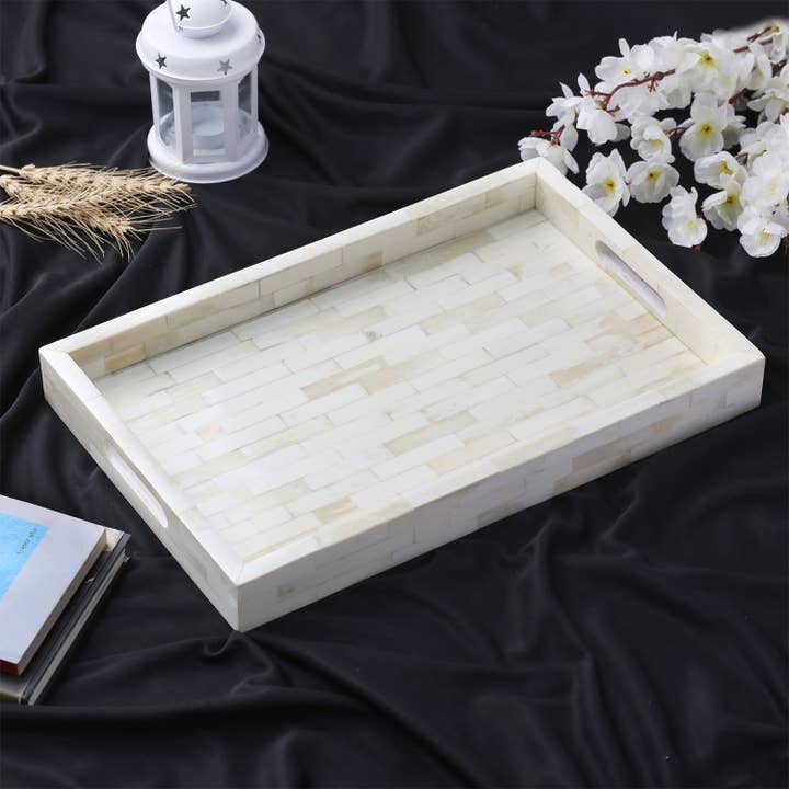 Handicrafts Home - Venta al por mayor Bandejas decorativas - Bandeja decorativa Ideal Ottoman blanca de 11 x 17 pulgadas