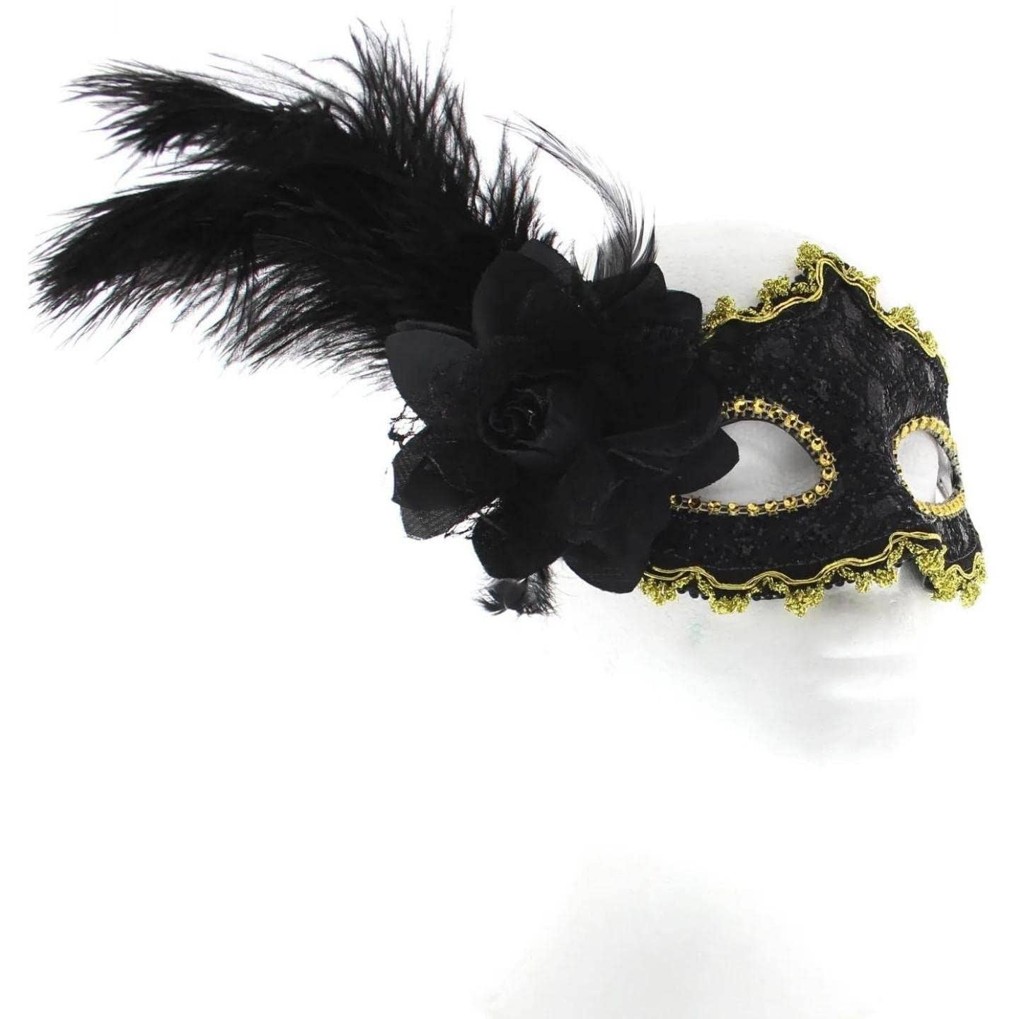 Topkids Accessories - Wholesale Costume - Unisex - Feather Masquerade Mask, Venetian Mask Halloween Mask, Masks for Masquerade Ball, Fancy Dress Adult, Cosplay accessories, Black Lace, Halloween Masks9