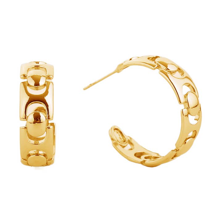 14K Gold-Dipped Link Hoop Post Earring for wholesale by Fashion City