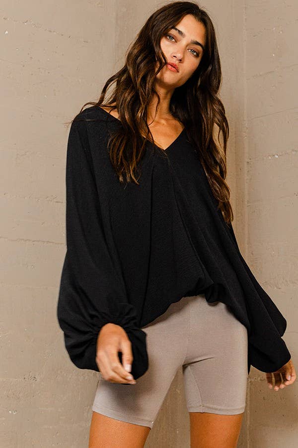 WHITE T1272C Dolman Sleeve Billowy Bottom Woven Top for wholesale on Faire2