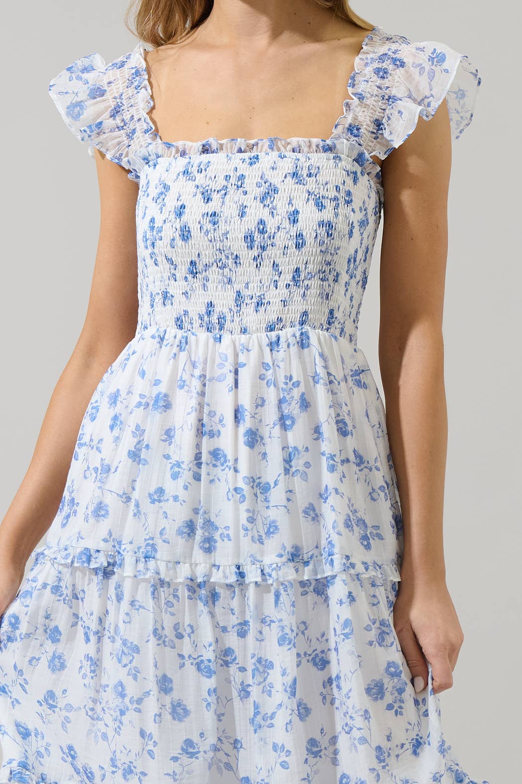 WHITE BLUE Wren Floral Bayshore Smocked Midi Dress for wholesale on Faire3