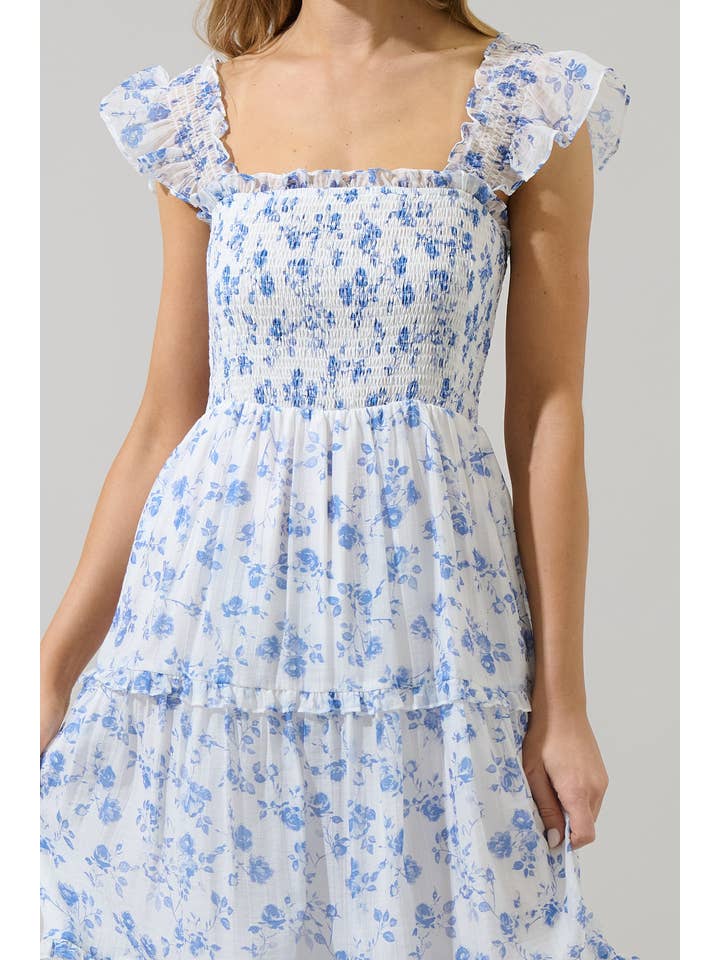 WHITE BLUE Wren Floral Bayshore Smocked Midi Dress for wholesale on Faire3