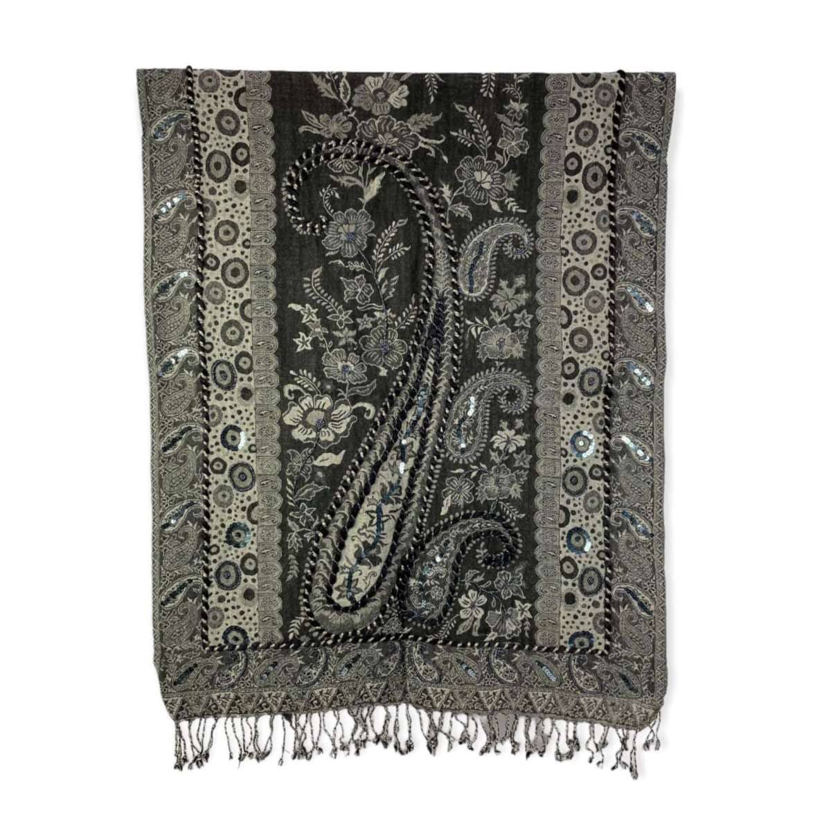 Chenson & Gorett – Cachecol - Mulher por atacado – Lenço Étnico Indiano de Lã com Paetês e Bordados19