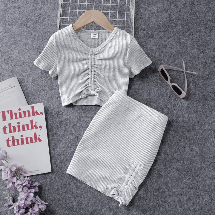Grey Avant-garde 3D Girl Skirt Suit, 2pcs, Solid Color, for wholesale on Faire