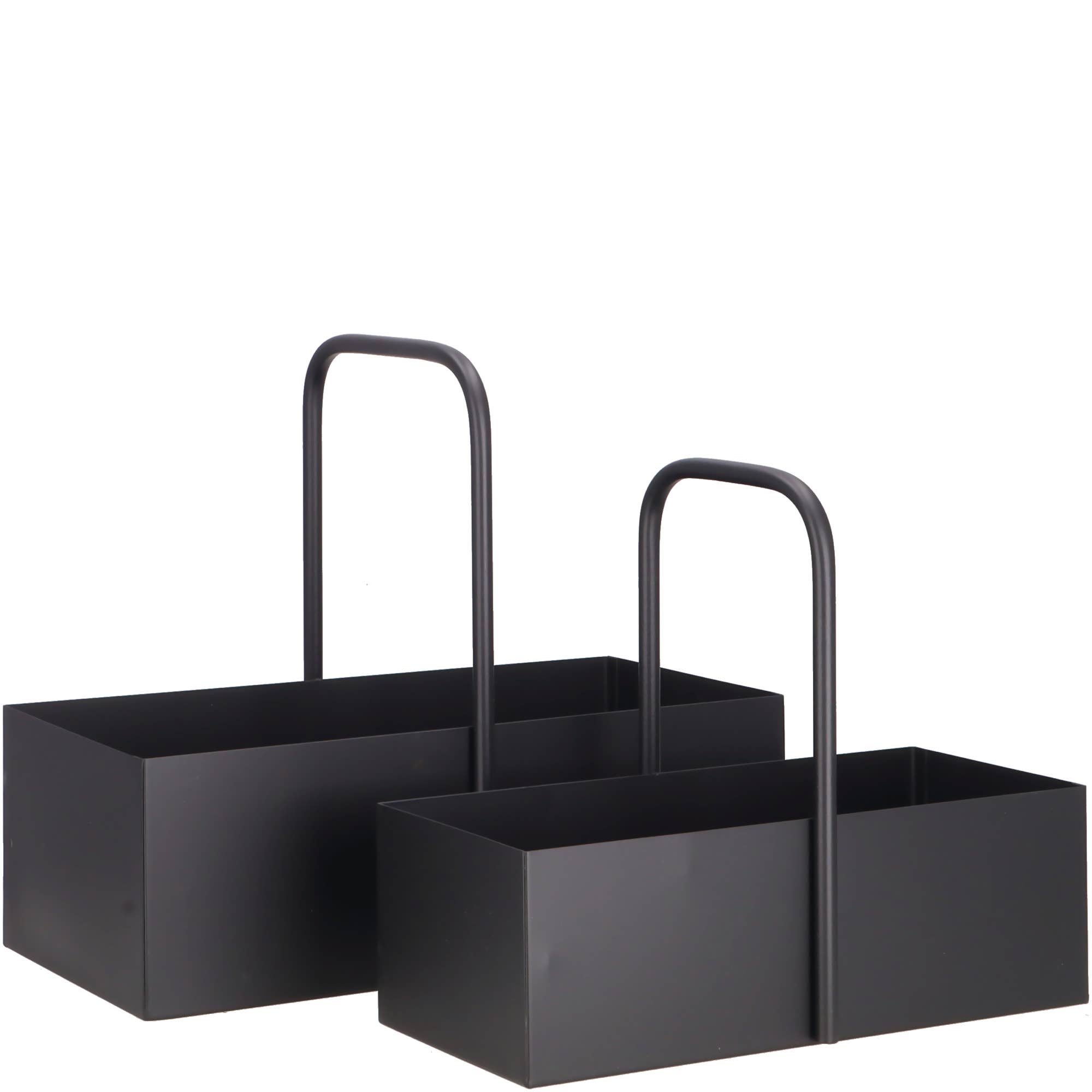 Vosteen - Vendita all'ingrosso Contenitori portaoggetti - Set di 2 scatole in metallo Erik, nere, con manico, L35/30 cm0