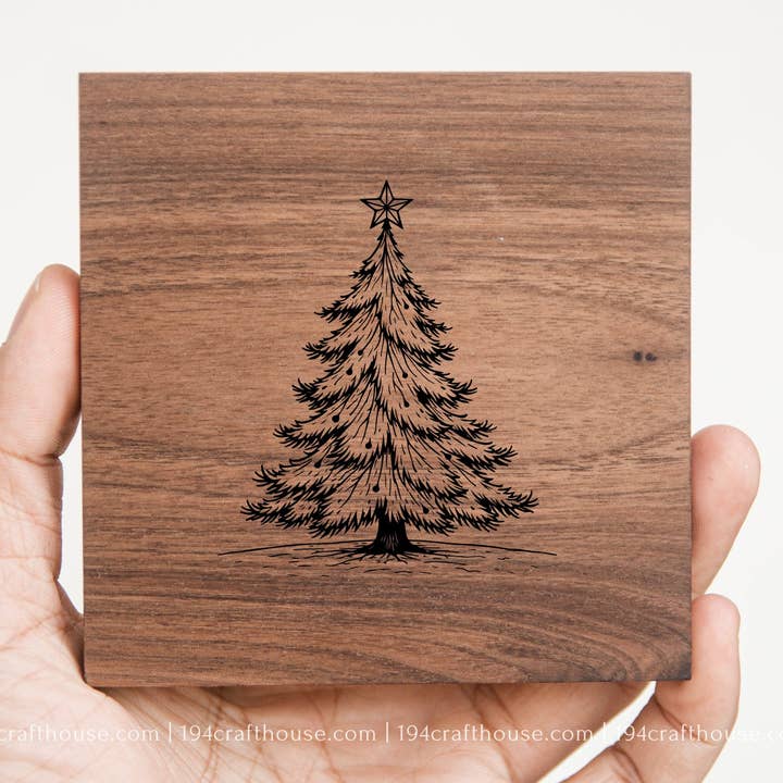 Christmas Tree Walnut Wood Coasters - Christmas Decor & Gift for wholesale by 194 Craft House