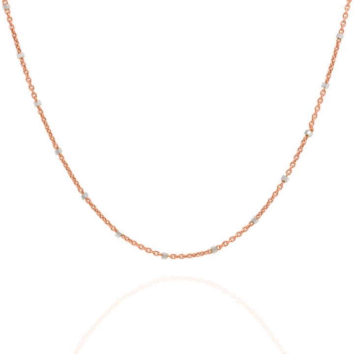 Zilveren Fancy Chain, geassorteerde rosékleurige bal- en staafketting voor wholesale door Aurora Jewels
