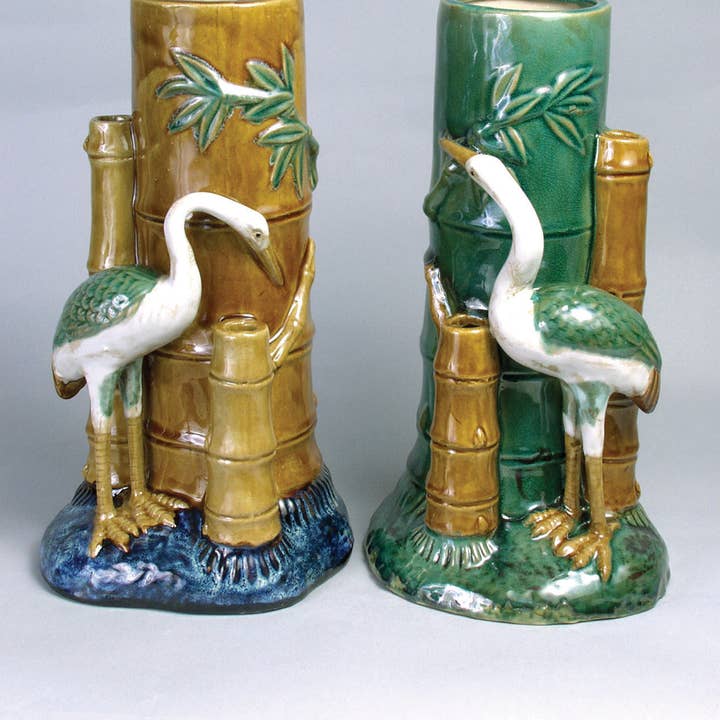 AA Importing - Wholesale Vase - Majolica Style Ceramic Crane Vase Pair