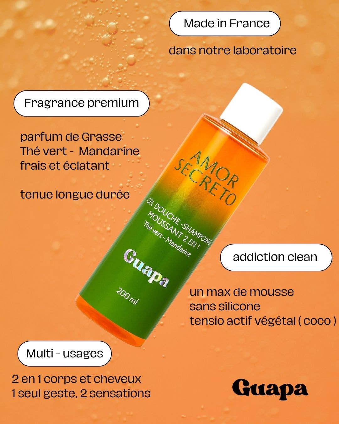 S2Z-COSMETICS P/O GUAPA - Vendita all'ingrosso Shampoo e bagnoschiuma 2 in 1 - Doccia schiuma - shampoo schiumogeno 2 in 1 - Tè verde Ma2