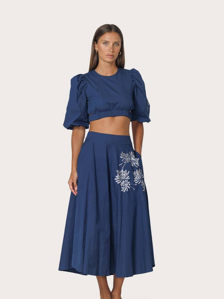 Saatchi Embroidered Poplin Skirt in Byzantine for wholesale by Lusana