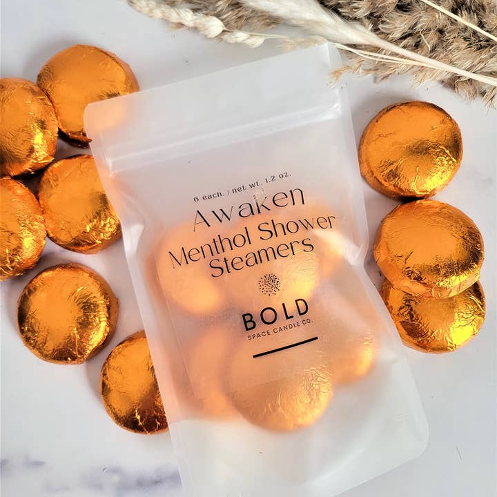 Bold Space Candle Co. - Wholesale Shower Steamer/Bomb - Awaken Shower Steamer – Energizing Orange & Lavender - 6 pk1