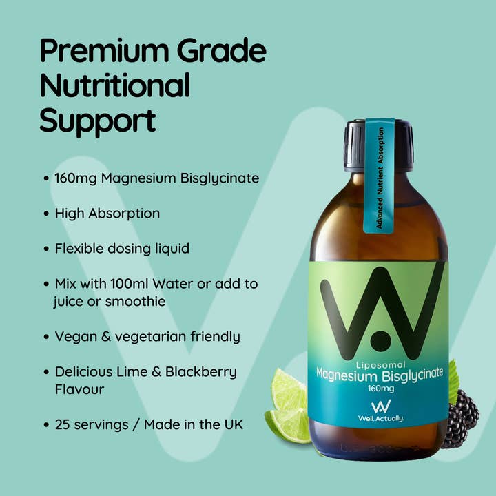 Well.Actually. – wholesale Oral supplement/vitamin – Liposomal Magnesium Bisglycinate (160mg) Liquid 250ml Lime