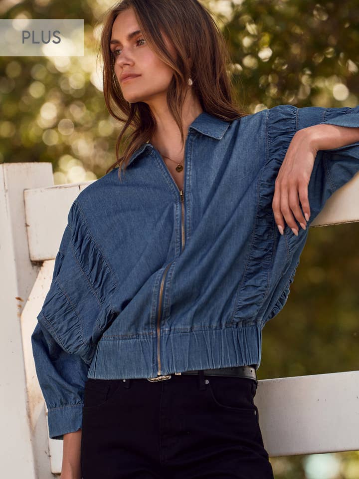 Plus Lightweight Denim Zip-up Jacket for wholesale by Oddi